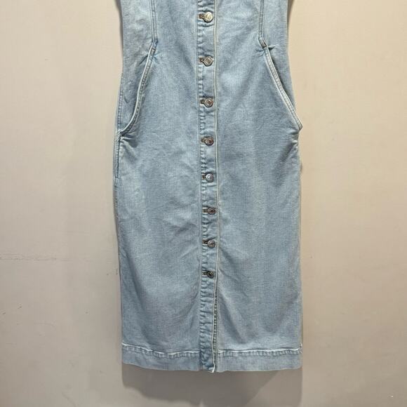 Club Monaco Denim Button Down Fitted Silhouette Vest Dress Pockets Stretch Sz 0 - Picture 5 of 15